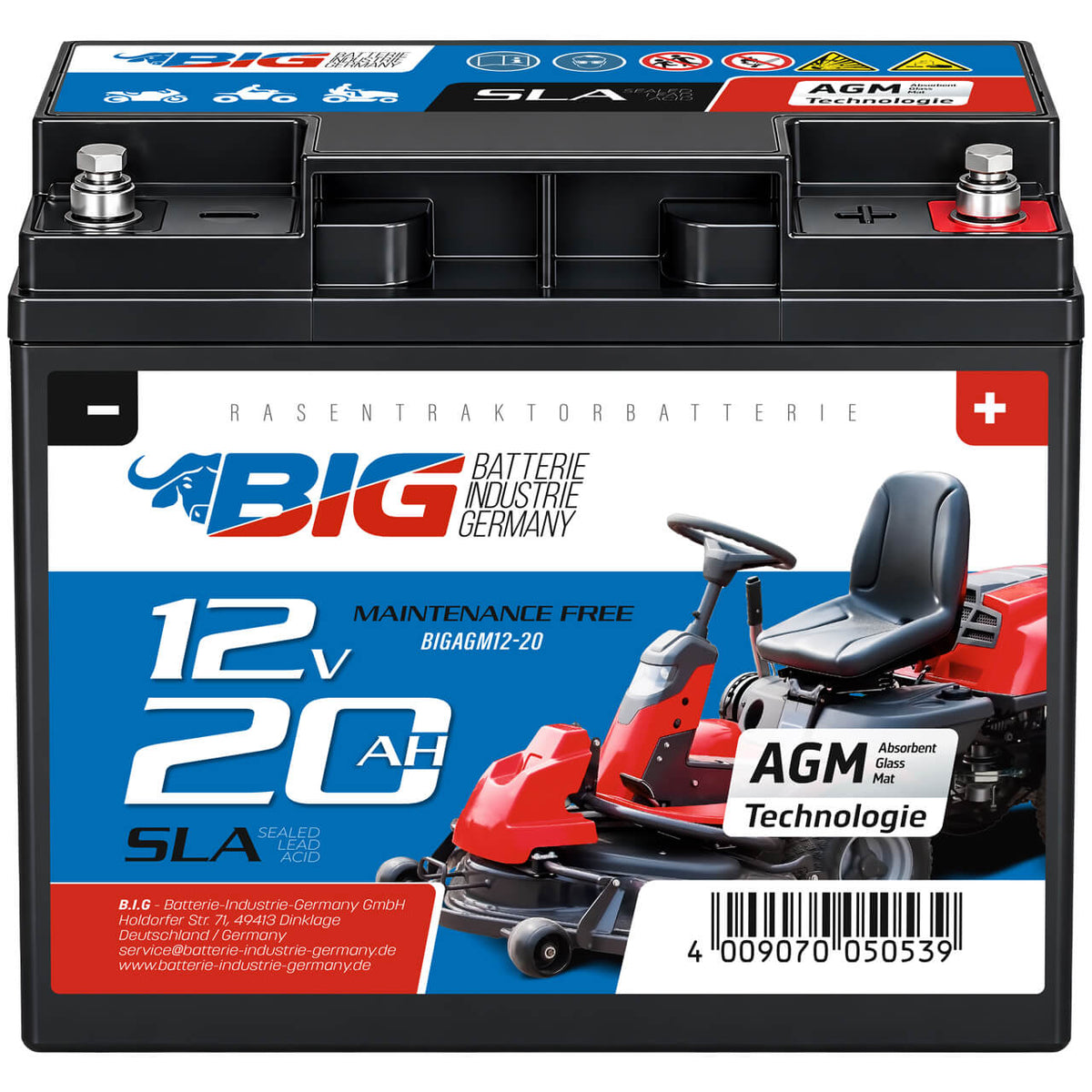 BIG Professional Garden AGM 12V 20Ah Rasentraktor Batterie