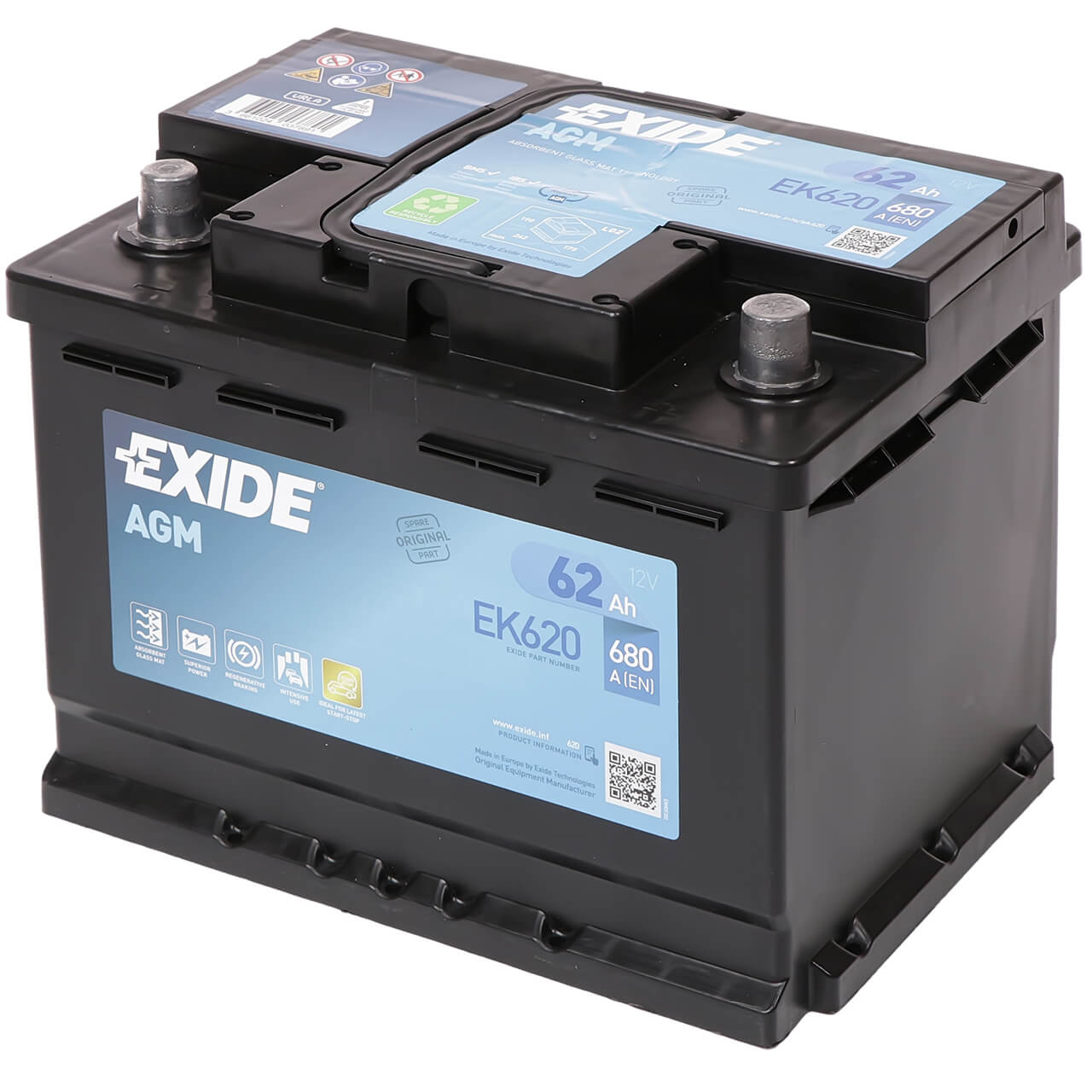 Exide Start-Stop EK620 AGM 12V 62Ah 680A/EN ersetzt Exide EK600 Autobatterie