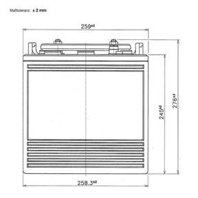Traktionsbatterie für Reinigungsmaschinen Hebebuehnen Scherenlifte BIG E-Drive T-125 6V 240Ah technische Zeichnung Front