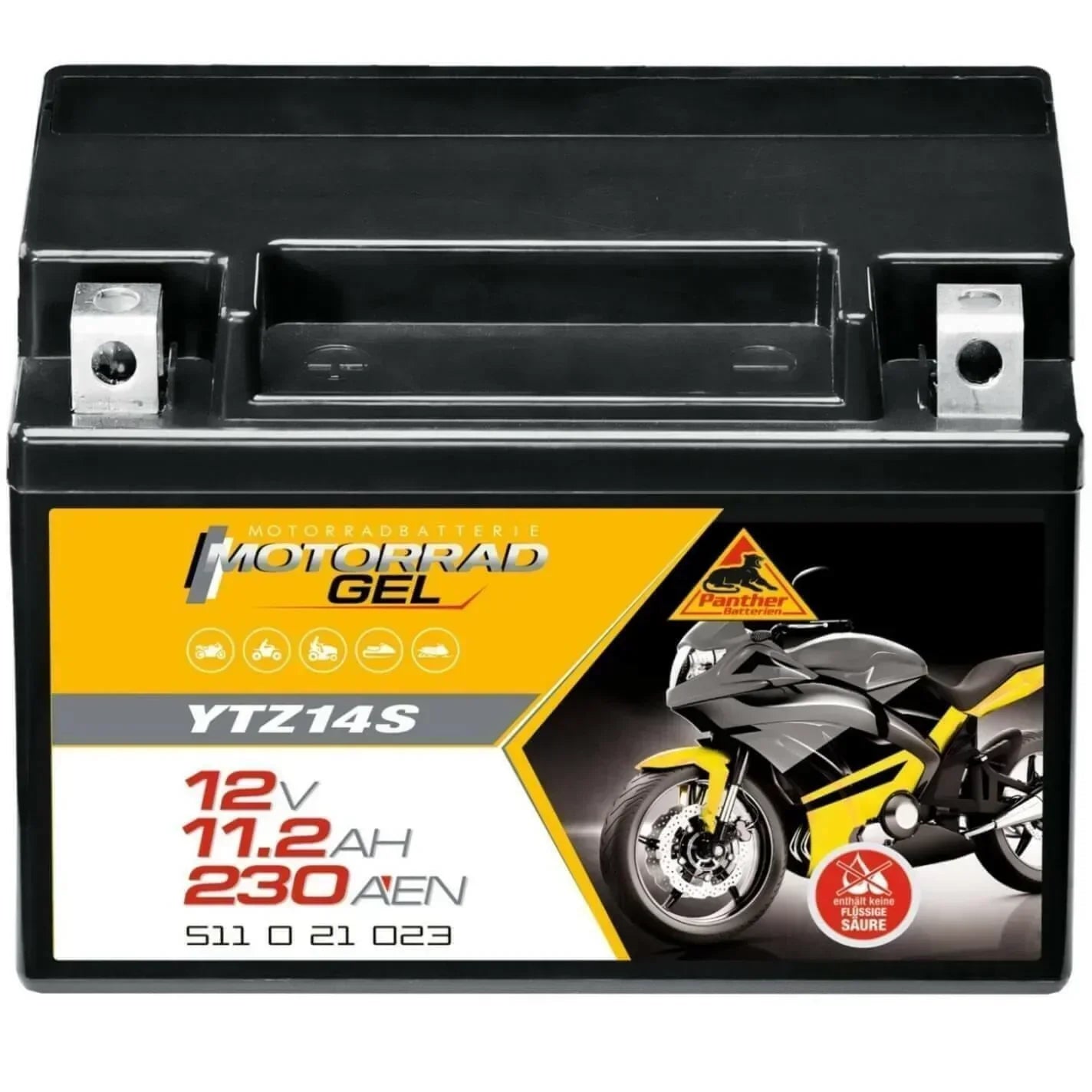Motorradbatterie Panther GEL YTZ14S 51121 12V 11Ah Front