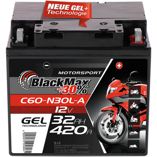 BlackMax +30% Motorsport 53030 GEL 12V 32Ah 420A/EN Motorradbatterie