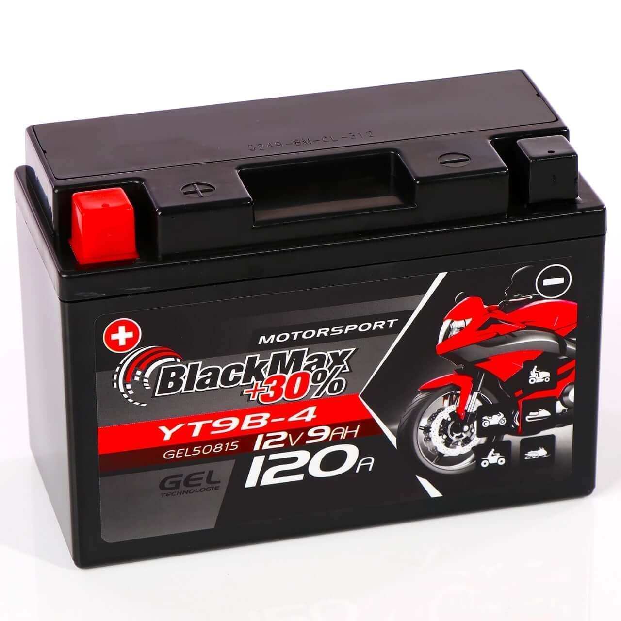 Motorradbatterie BlackMax Motorsport GEL YT9B-4 50815 12V 9Ah Seite links