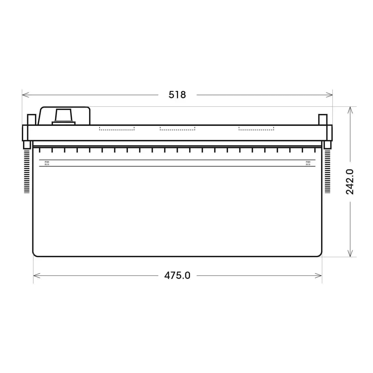 Nutzfahrzeugbatterie BlackMax SHD 12V 240Ah technische Zeichnung Front