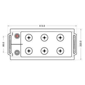 Nutzfahrzeugbatterie Varta Promotive Super Heavy Duty K7 12V 145Ah 645400080A722 technische Zeichnung oben
