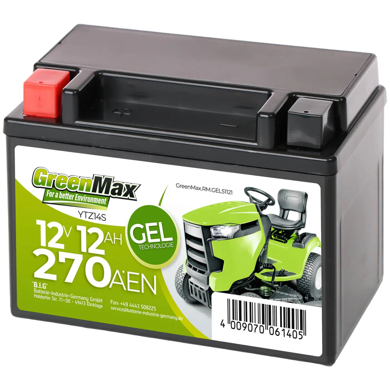GreenMax GEL 51121 YTZ12S 12V 12Ah 270A/EN Rasentraktor Batterie