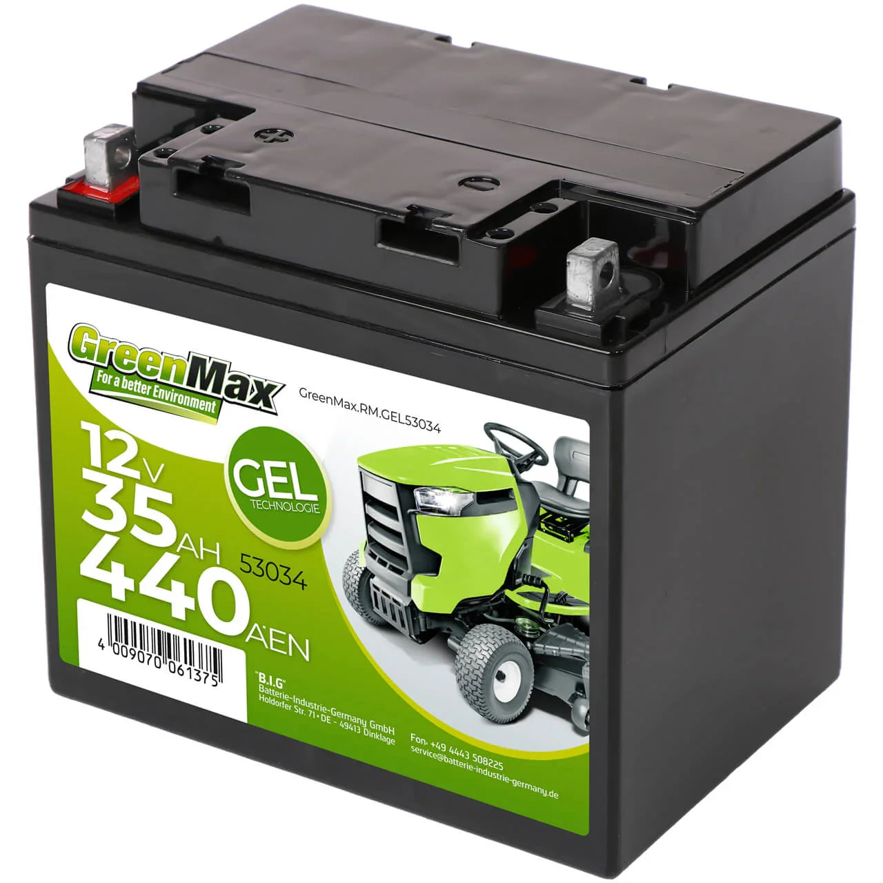 GreenMax GEL 53034 12V 35Ah 440A/EN Rasentraktor Batterie