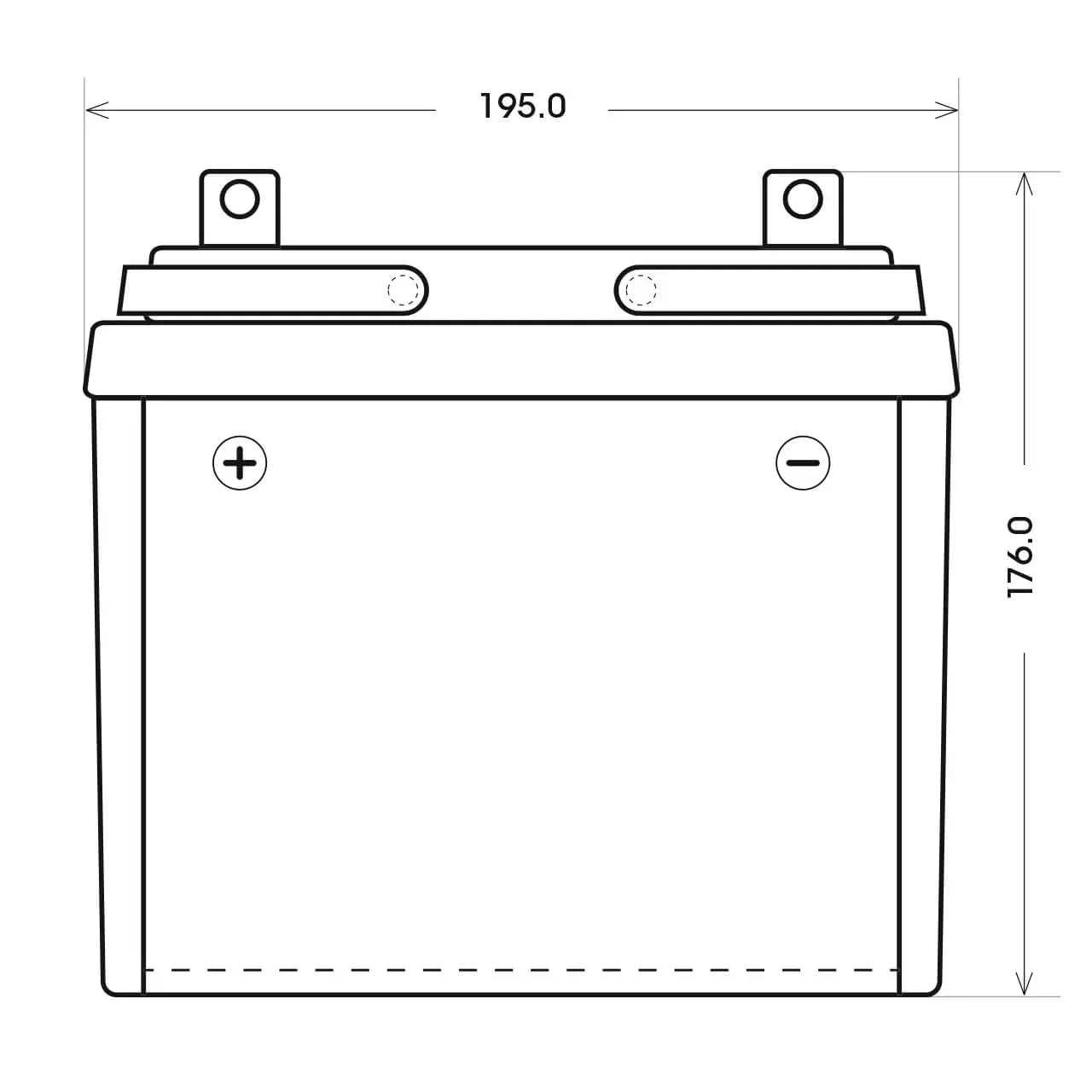 Rasentraktor Batterie BlackMax U1 12V 35Ah technische Zeichnung Front
