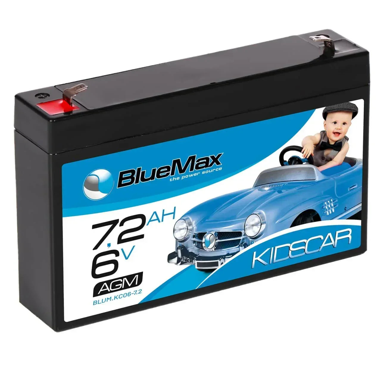 Kinder Elektrofahrzeug Batterie BLUEMAX KidsCar AGM 6V 7.2Ah Seite links